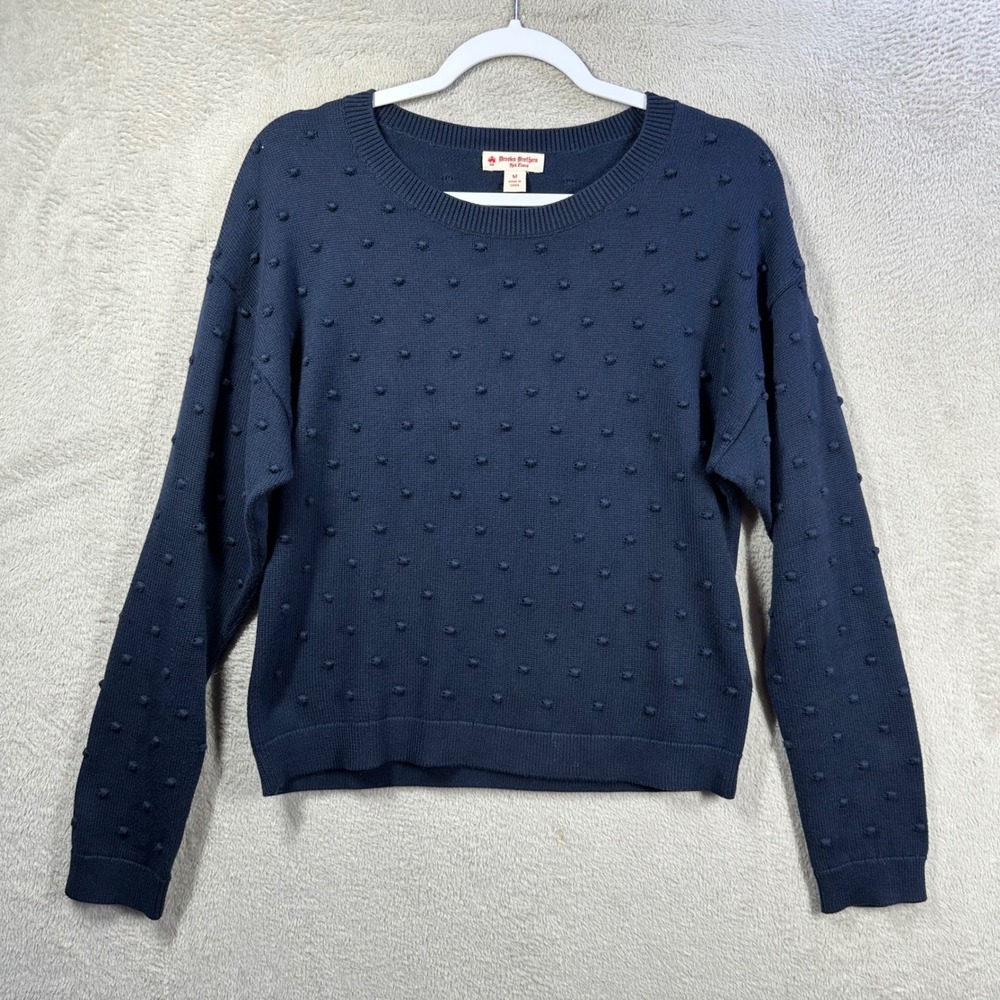 Brooks Brothers Red Fleece Sweater Womens M Blue Bobble Pom Pom Supima Cotton